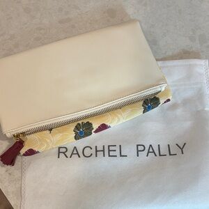 Rachel Pally Cream Clutch with Yellow Floral Trim and Burgundy Tassel